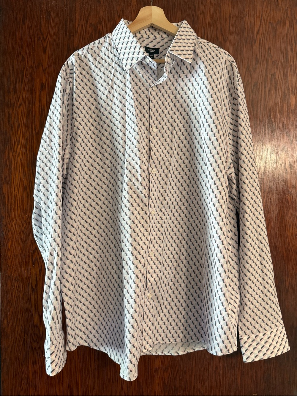 Express Men's Button-Down Shirt with Gray/Pink Triangle Print size. XXL